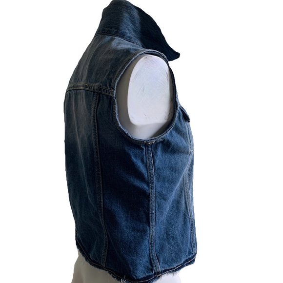Gap 1969 Distressed Medium Ombre Wash Raw Hem Denim Vest with Flap Pockets XS - Picture 3 of 10